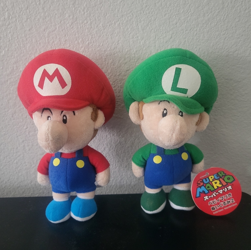 Super Mario Bros. SK Japan Plush - 7” Baby Mario & Baby Luigi Set